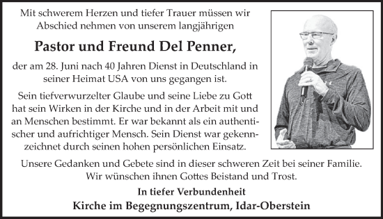 Traueranzeige von Del Penner von WochenSpiegel