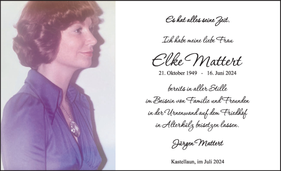 Traueranzeige von Elke Mattert  von WochenSpiegel