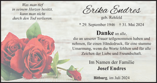 Traueranzeige von Erika Endres von WochenSpiegel