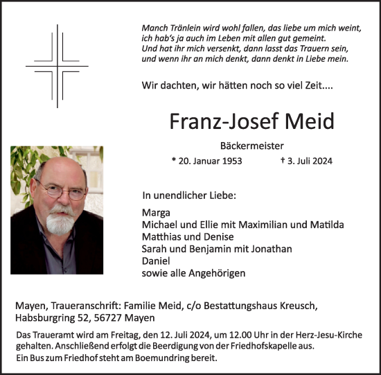 Traueranzeige von Franz-Josef Meid von WochenSpiegel