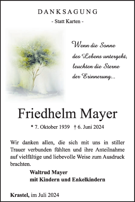 Traueranzeige von Friedhelm Mayer von WochenSpiegel