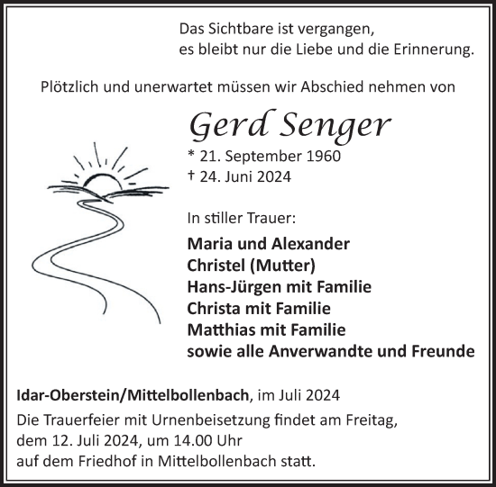 Traueranzeige von Gerd Senger von WochenSpiegel