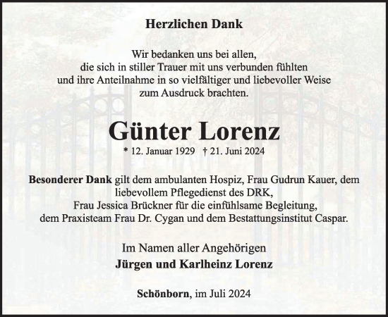 Traueranzeige von Günter Lorenz von WochenSpiegel