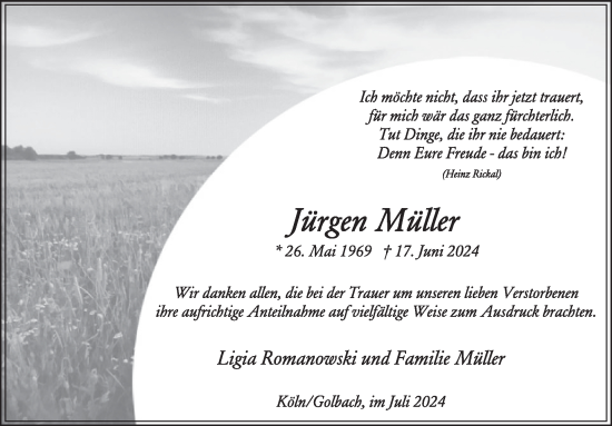 Traueranzeige von Jürgen Müller von WochenSpiegel