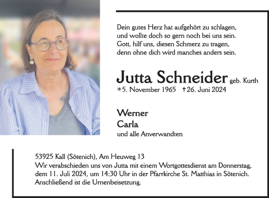 Traueranzeige von Jutta Schneider von WochenSpiegel