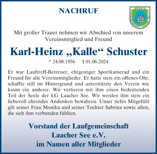 Traueranzeige von Karl-Heinz Schuster von WochenSpiegel