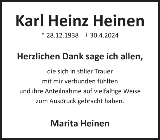 Traueranzeige von Karl Heinz Heinen von WochenSpiegel