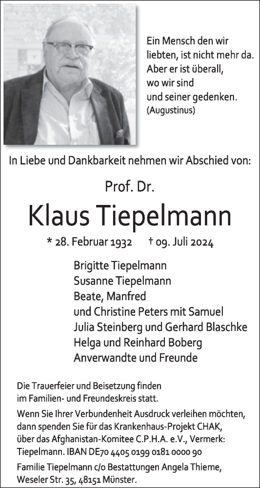 Traueranzeige von Klaus Tiepelmann von WochenSpiegel