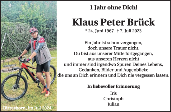 Traueranzeige von Klaus Peter Brück von WochenSpiegel