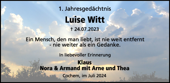 Traueranzeige von Luise Witt von WochenSpiegel