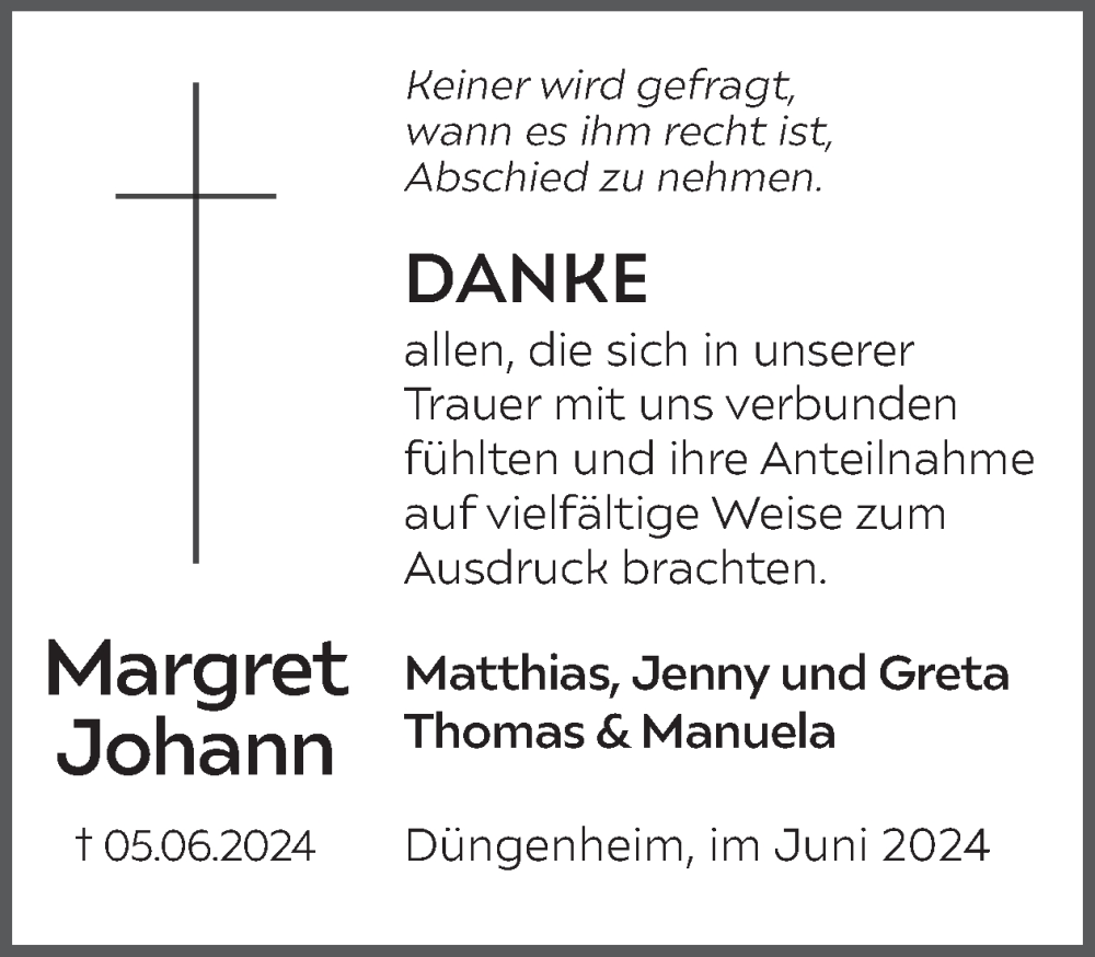  Traueranzeige für Margret Johann vom 03.07.2024 aus WochenSpiegel