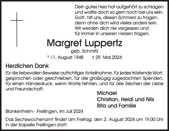 Traueranzeige von Margret Luppertz von WochenSpiegel