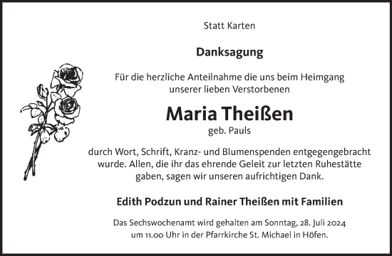 Traueranzeige von Maria Theißen von WochenSpiegel