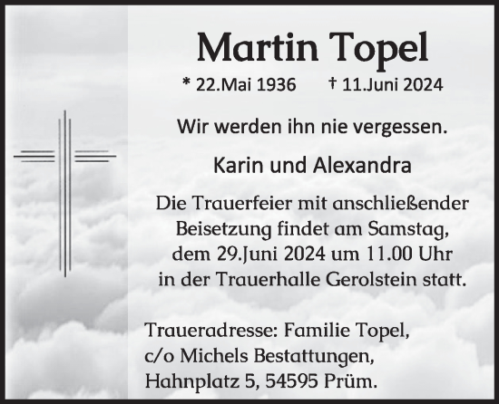 Traueranzeige von Martin Topel von WochenSpiegel