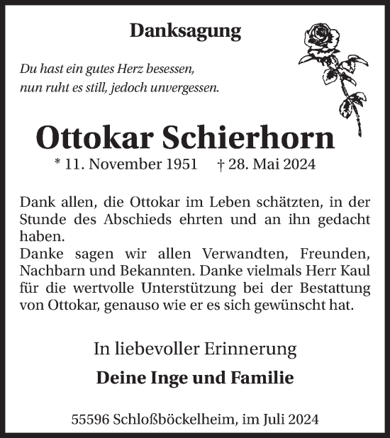 Traueranzeige von Ottokar Schierhorn von WochenSpiegel