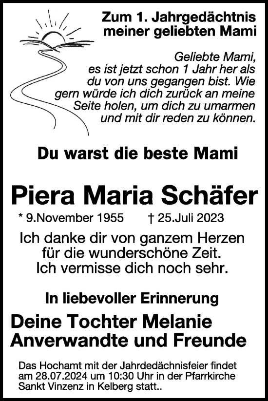 Traueranzeige von Piera Maria Schäfer von WochenSpiegel