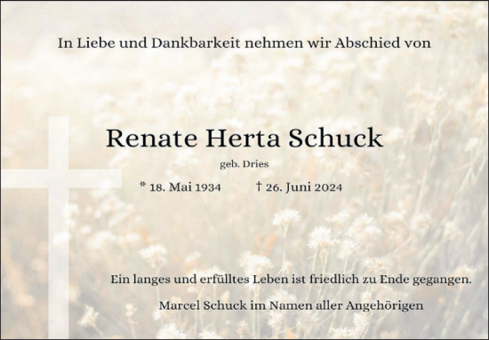 Traueranzeige von Renate Herta Schuck von WochenSpiegel