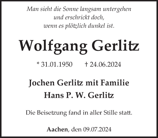 Traueranzeige von Wolfgang Gerlitz von WochenSpiegel