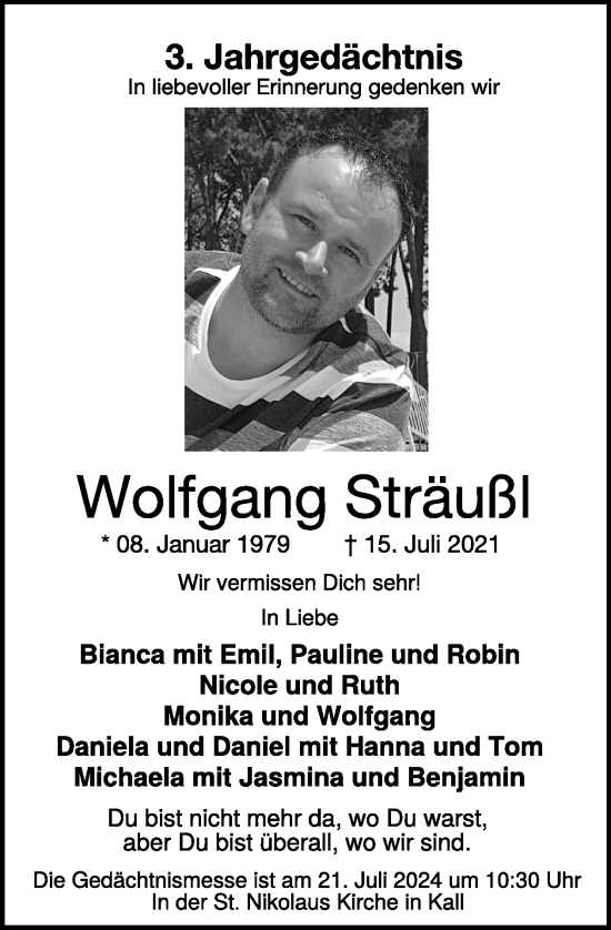 Traueranzeige von Wolfgang Sträußl von WochenSpiegel