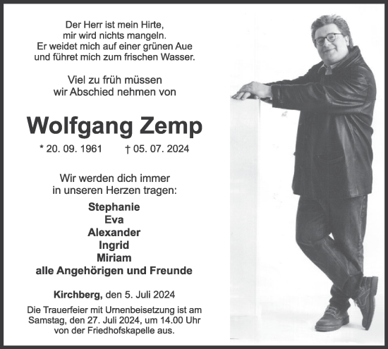 Traueranzeige von Wolfgang Zemp von WochenSpiegel