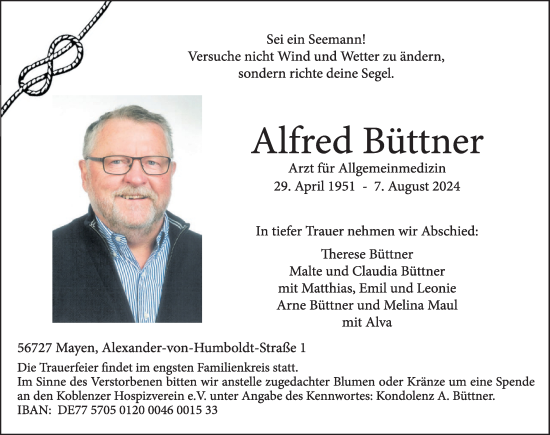 Traueranzeige von Alfred Büttner von WochenSpiegel