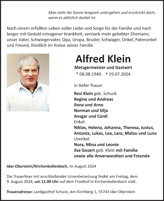 Traueranzeige von Alfred Klein von WochenSpiegel