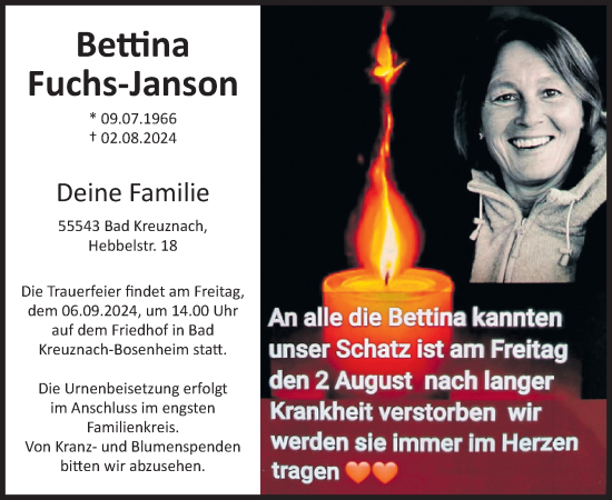 Traueranzeige von Bettina Fuchs-Janson von WochenSpiegel
