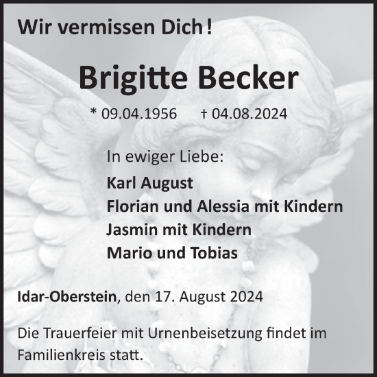 Traueranzeige von Brigitte Becker von WochenSpiegel