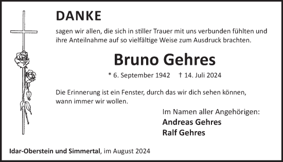 Traueranzeige von Bruno Gehres von WochenSpiegel