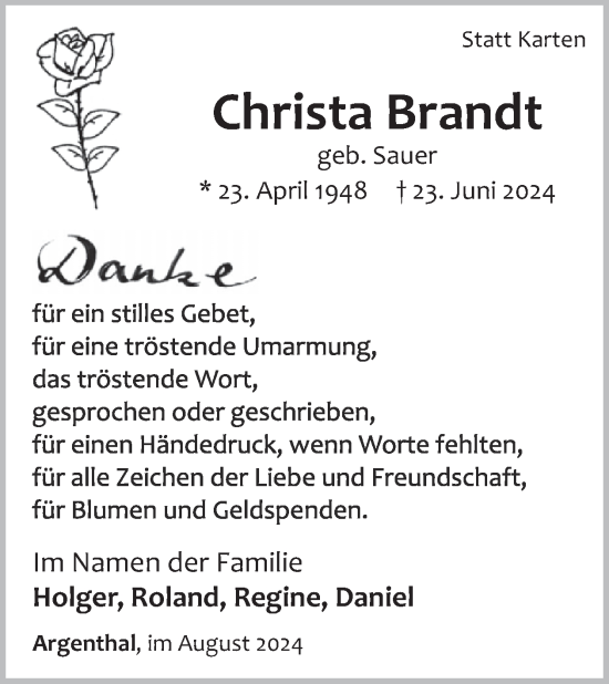Traueranzeige von Christa Brandt von WochenSpiegel