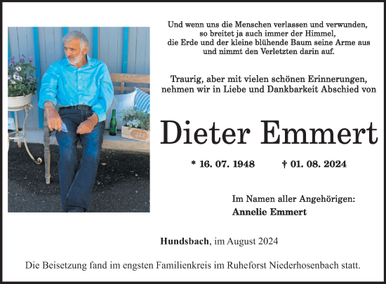 Traueranzeige von Dieter Emmert von WochenSpiegel
