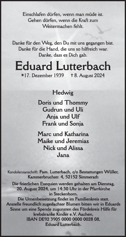 Traueranzeige von Eduard Lutterbach von WochenSpiegel