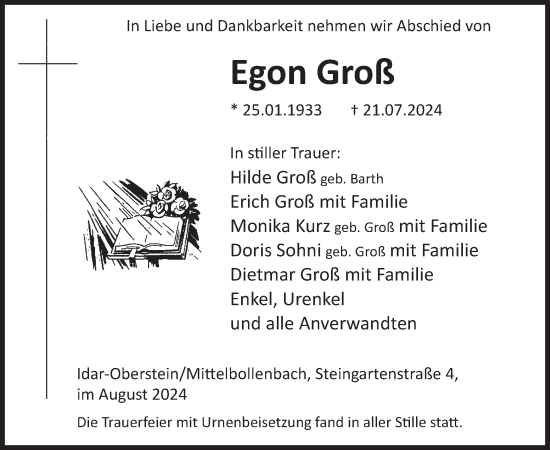 Traueranzeige von Egon Groß von WochenSpiegel