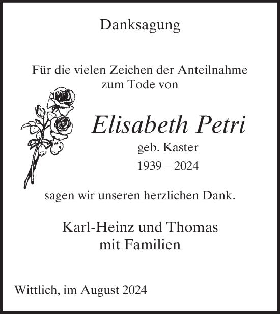 Traueranzeige von Elisabeth Petri von WochenSpiegel