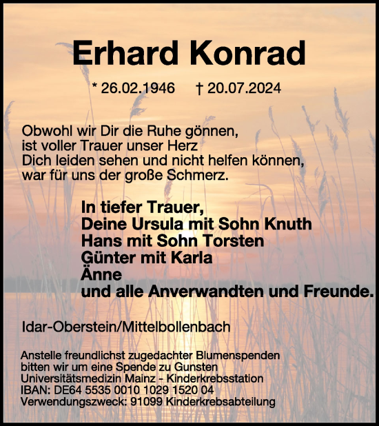 Traueranzeige von Erhard Konrad von WochenSpiegel