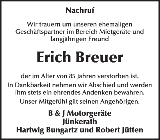 Traueranzeige von Erich Breuer von WochenSpiegel