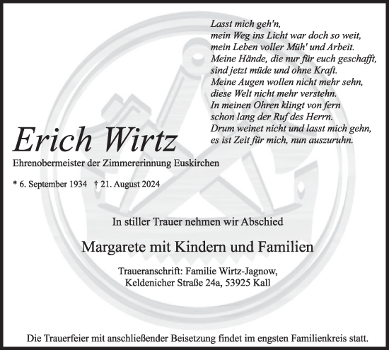 Traueranzeige von Erich Wirtz von WochenSpiegel