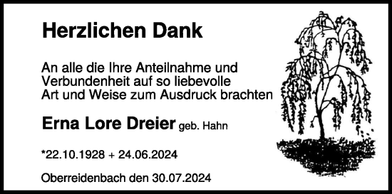 Traueranzeige von Erna Lore Dreier von WochenSpiegel
