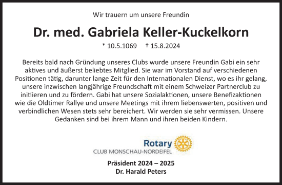 Traueranzeige von Gabriela Keller-Kuckelkorn von WochenSpiegel