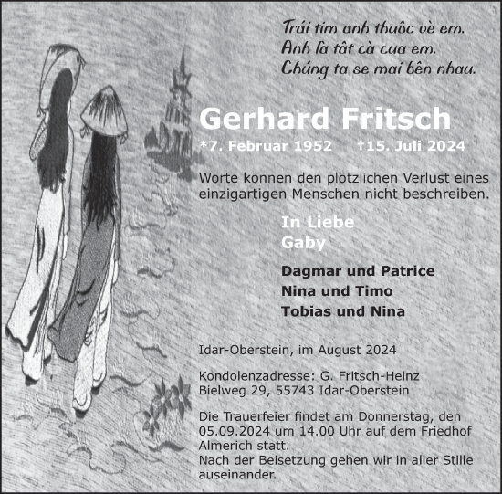 Traueranzeige von Gerhard Fritsch von WochenSpiegel