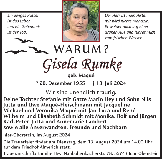 Traueranzeige von Gisela Rumke von WochenSpiegel