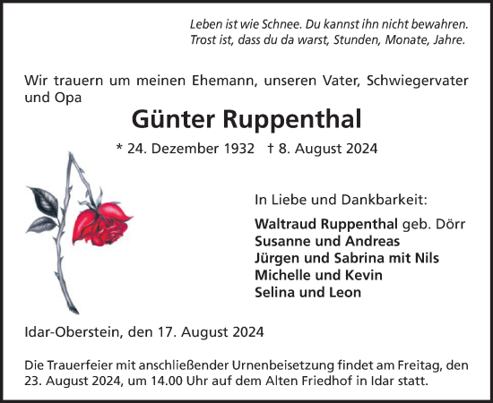 Traueranzeige von Günter Ruppenthal von WochenSpiegel