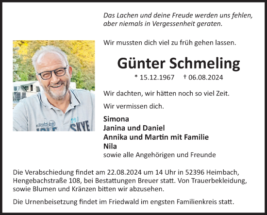 Traueranzeige von Günter Schmeling von WochenSpiegel