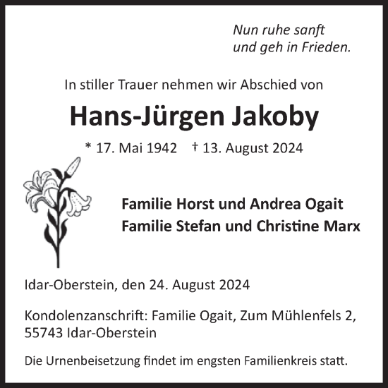 Traueranzeige von Hans-Jürgen Jakoby von WochenSpiegel