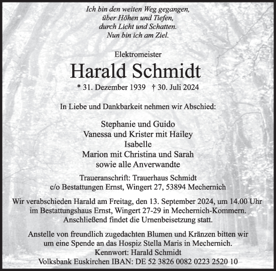 Traueranzeige von Harald Schmidt von WochenSpiegel