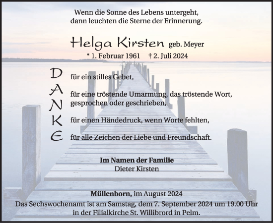 Traueranzeige von Helga Kirsten von WochenSpiegel