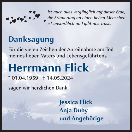 Traueranzeige von Herrmann Flick von WochenSpiegel