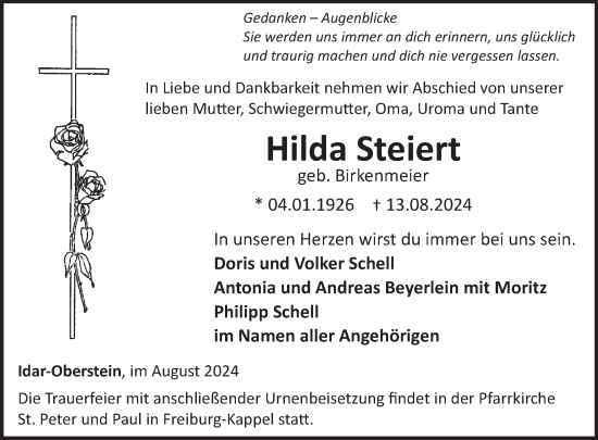 Traueranzeige von Hilda Steiert von WochenSpiegel