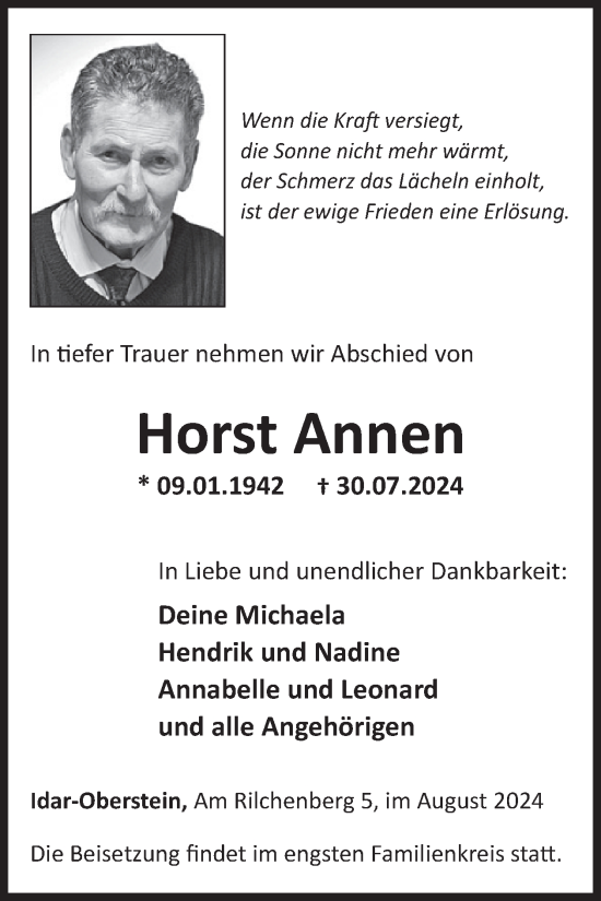 Traueranzeige von Horst Annen von WochenSpiegel