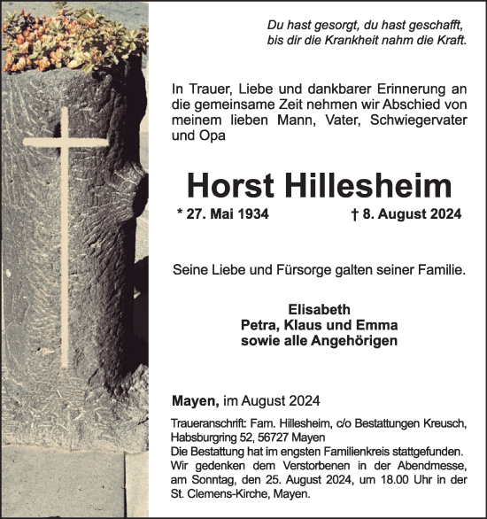 Traueranzeige von Horst Hillesheim von WochenSpiegel